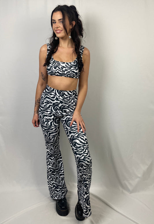 Womens Crop Vest Top  Top is cropped half way between bust and waist. the fabric illustrated is a black and white marble pattern. All our items are handmade to order and offered in a wide choice of fabric patterns and finishes such as neon glow in the dark or holographic.